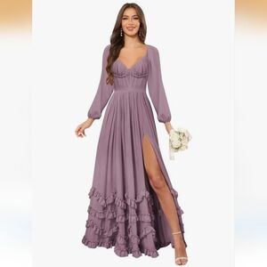 Elegant Mauve Long Sleeve Dress